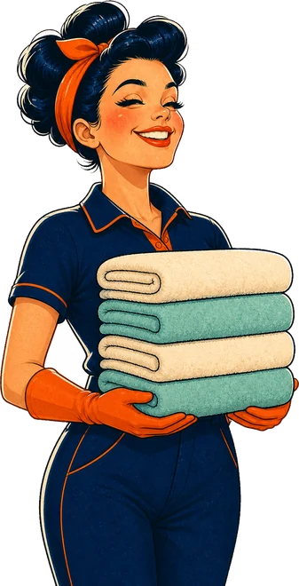 Lagover cleaner carrying fresh towels